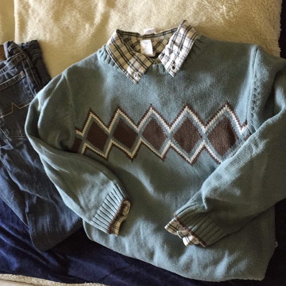 Gymboree boys set button shirt, sweater & jeans